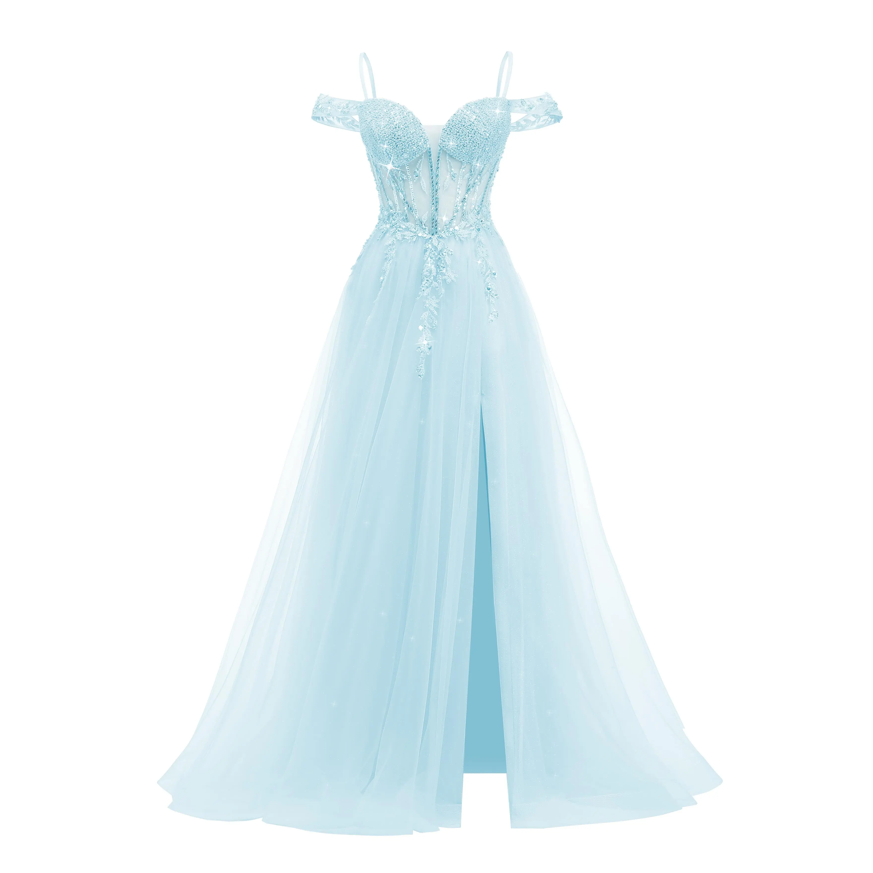Women's Tulle Dress,Prom Dress,Sparkly Party Dress,A Line Ball Gown,Sweetheart Formal Dresses with Slit,Fairy Dress,Corset Dress,with Slit,Dresses,Gown,Long Dress,Formal Dress,Prom Dress,Evening Dress,Bead,Off Shoulder, Ladies Clothes for All Seasons