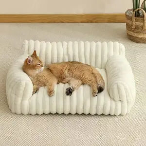 Cute Cat Couch for Pets - Fluffy Dog Bed Small Medium Size Dog with Premium Soft Corduroy Fleece, Pet Sofa with Removable Washable Cover, Supportive Couch Bed for Small Dogs