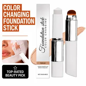 Color Changing Foundation Stick 0.46oz, Cream Foundation Stick with Built-in Brush, Collagen Capsule Concealer Stick, Lightweight & Blendable Coverage, Soft-Focus Concealer Balm, Natural Finish Face Makeup Product