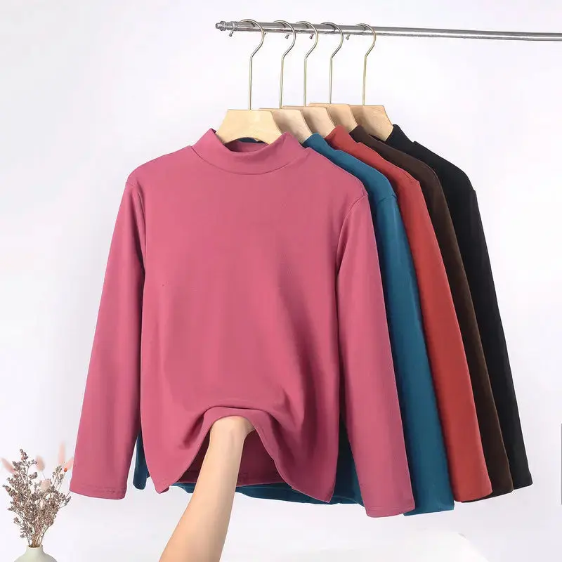 Plus Size Mock Neck T-Shirt - Long Sleeve, Warm Autumn/Winter Base Layer (XL-8XL)