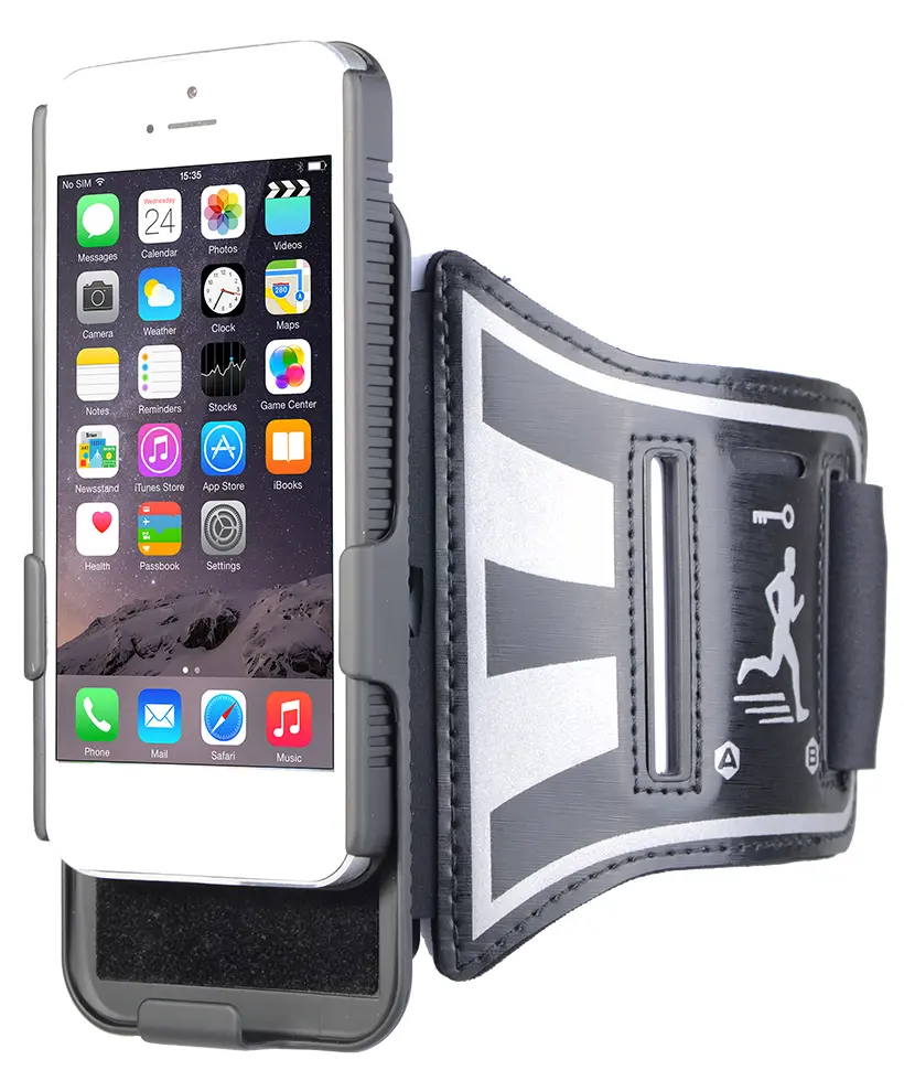 NAKEDCELLPHONE BLACK CASE COVER + ARMBAND STRAP COMBO FOR APPLE iPHONE 5 5s (ROTATING/REFLECTIVE/ADJUSTABLE)
