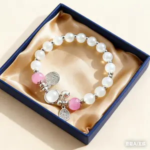 Elegant White Bead Bracelet with Pink & Silver Accents
