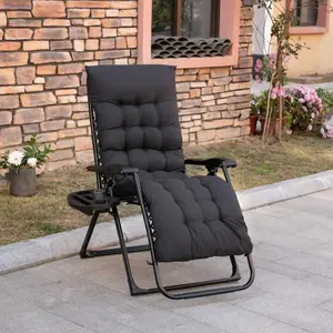 【Bellemave】Outsunny Zero Gravity Chair, Folding Reclining Lounge Chair with Padded Cushion, Side Tray for Indoor and Outdoor, Supports up to 264 lbs.,