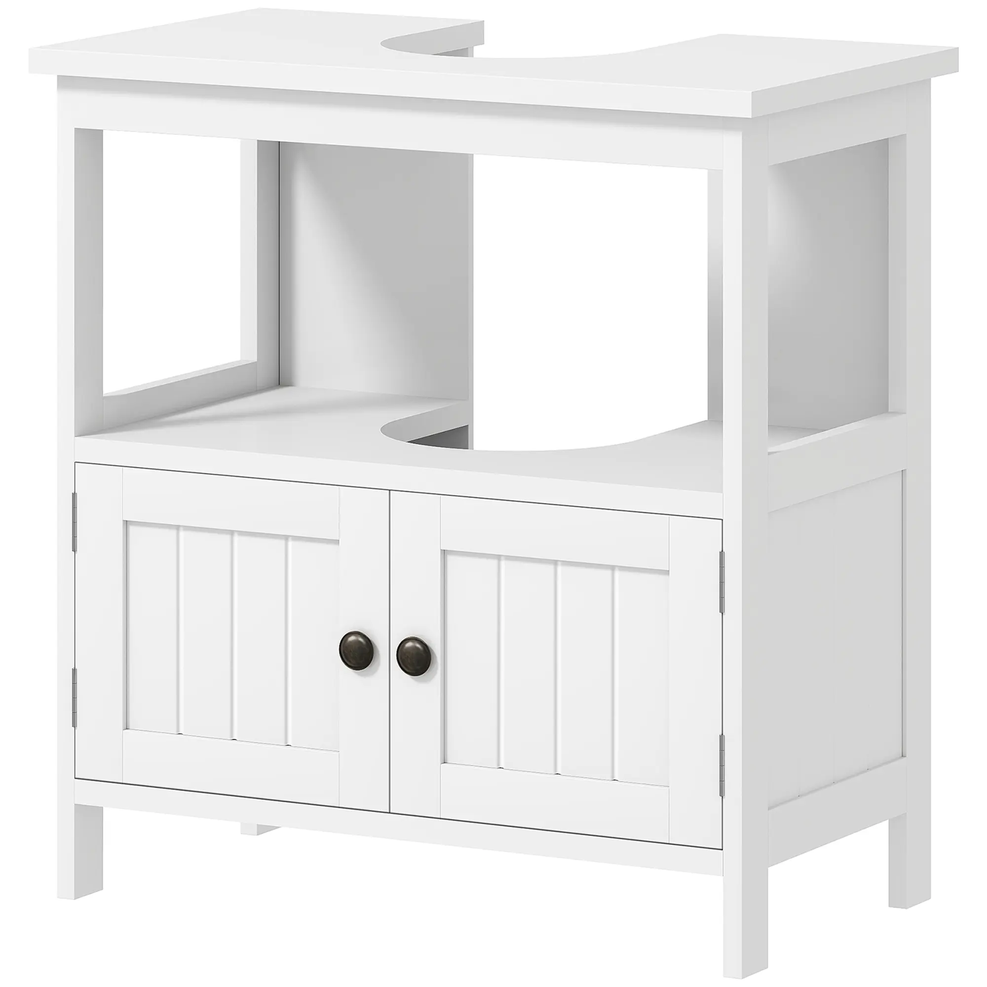 Pedestal Sink Storage Cabinet, Bathroom Under Sink Cabinet with 2 Doors and Open Shelf, Bathroom Vanity, White
