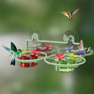 2 Pack Window Hummingbird Feeder, Small Hummingbird Feeder for Outdoors with Strong Suction Cup - Metal Base & 6 Feeding Ports, Easy to Clean and Refill, Green