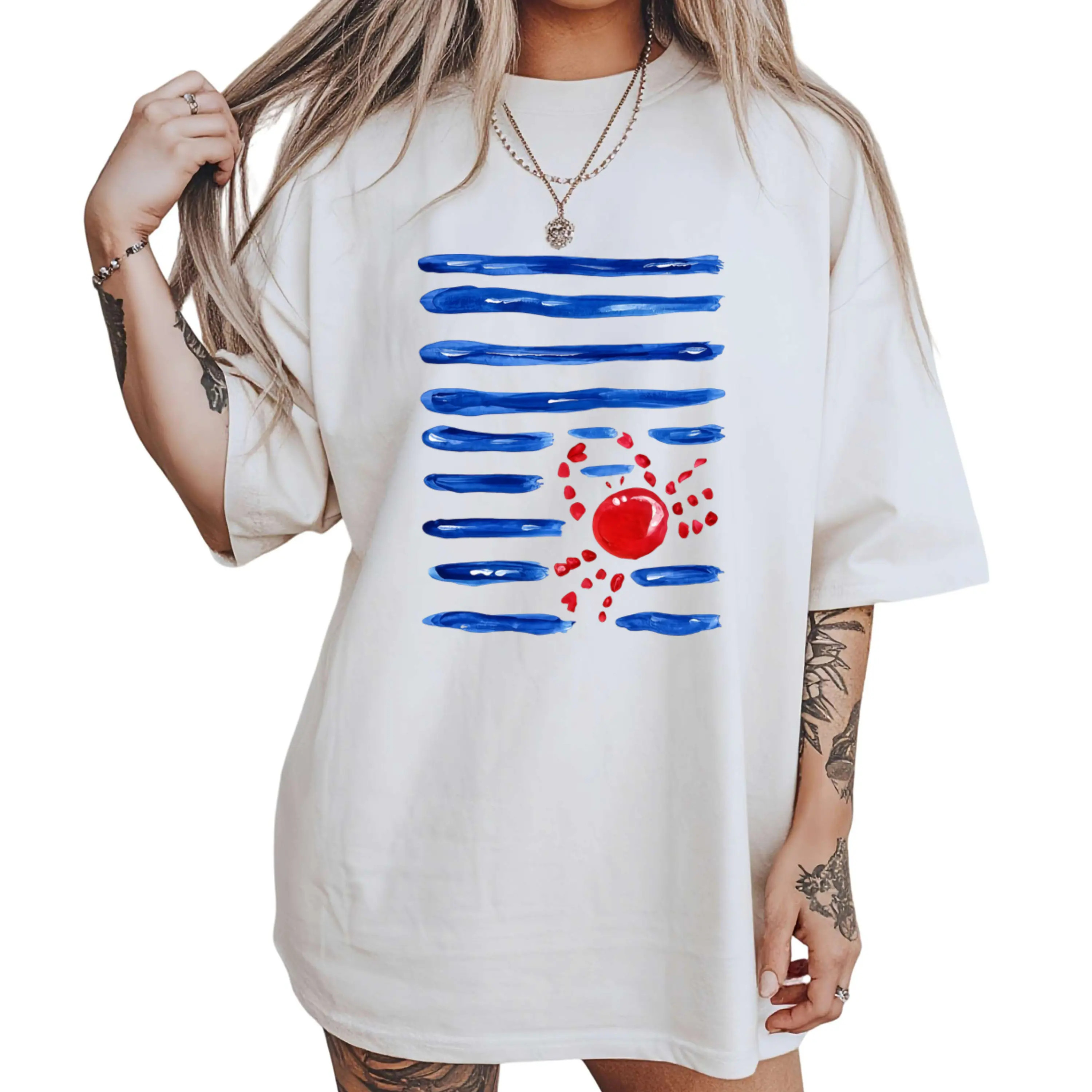 Women's Crab & Sea Tropical Print T-Shirt - Round Neck Summer Beach Top with Crab Walking to Sea Design, Machine Washable Casual Blouse for Spring Summer Outfits Colorful Cotton
