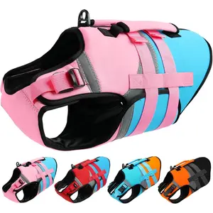 Dog Life Jacket with Reflective Strips, High Visibility Dogs Swim Vest with Rescue Handle, Adjustable Dog Life Vest for Swimming, Boating, Pool & Beach, Doggy Lifejacket for Small Medium Large Dogs