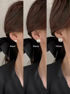 Women's Fashion Pearl Stud Earrings Jewelry Set, 8mm/10mm/12mm/14mm Plain Design, Boho Style, Suitable for Daily Commute, Weddings, Holidays, Dates