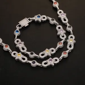 18K Thick Gold Plated High-End Iridescent Zircon Hip-Hop Popular Colorful Gemstone Chain Zircon Men's Necklace Jewelry Infinity Symbol Fashion Bracelet Cool Gift for Men/Women Fashion