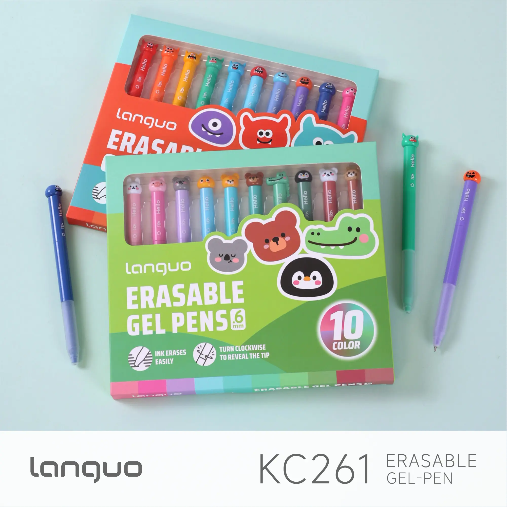 【BUY 1 TKAE 1】Languo KC261 10-Color Erasable Gel Pens Set Kawaii Theme Cute Pet & Monster Friction Pens, Large Capacity Erasable Ink, Colorful Designs, Aesthetic Office Stationery for Journaling, Student Gift, Colorful Gel Pens precision professional