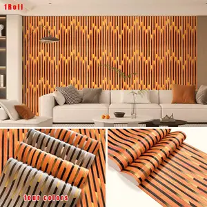 Modern Wood Grain Self-Adhesive Wallpaper, Striped Pattern, Moisture-Proof, for Living Room, Bedroom, Furniture Decoration, Peel and Stick