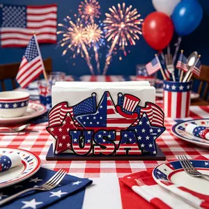July 4th Wooden Napkin Holder Decor, Patriotic American Wood Table Centerpiece, Home Decor for Memorial Day, Veteran's Day, Patriotic Party Supplies