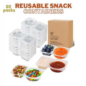 20 sets Reusable Snack Containers 2 Compartment Condiment Container With Lids Snackle Box Container Portion Control for Refrigeration Sauce,Outdoor Takeaway,Travel