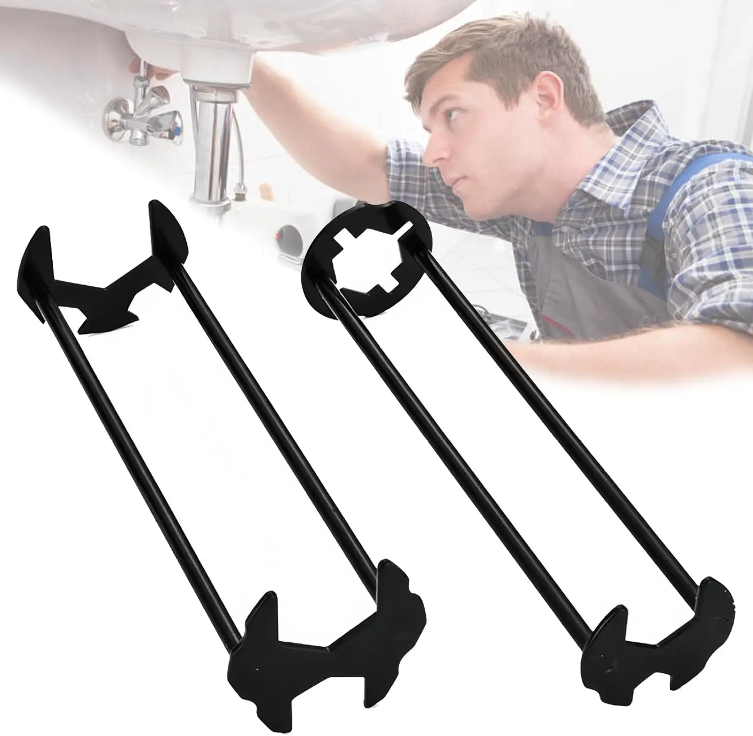 2-Piece 4-Jaw Hex Wrench Basin Wrench Set, Hand Tools for Plumbing & Home Improvement Repairs