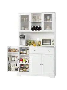 Kitchen Pantry Storage Cabinet, Modern Buffet Cabinet With Hutch, Tall Kitchen Hutch Cabinet With Microwave Stand, Food Pantry Cabinet With Doors And Shelves,Wine Rack For Dining Room