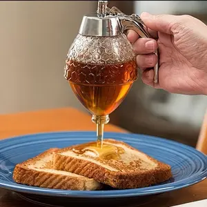 Stylish Honeycomb-Patterned Honey Dispenser With Metal Spout & Storage Rack - Reusable Plastic For Syrup, Sauce & Seasonings - Hand-Wash Only, Food-Safe Design Christmas Gift Supplies