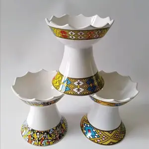 Eritrean & Ethiopian Traditional Habesha Incense Burner Ceramic Bahlawi with Colorful Geometric Design Sebab