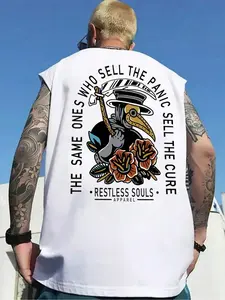 Men's Trendy Graphic Letter Print Tank Top, Casual Fitted Summer Vest, Breathable Quick-Dry Running Apparel for Sports, Sleeveless Sports Vest