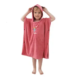 1 Pc Cartoon Hooded Bathrobe, Embroidered Kids Bathrobe 66 x 66 cm, Soft Absorbent Wearable Hat Boy Girl Robe Towel