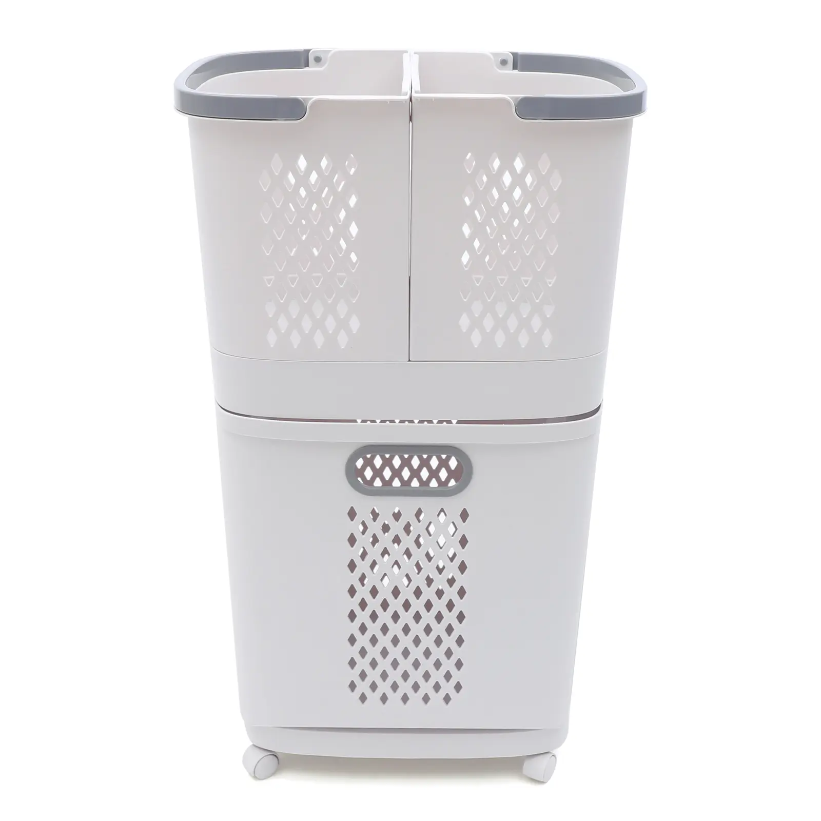 3-Tier Rolling Laundry Basket Organizer with Wheels - Foldable PP Hamper Sorter (Grey White) for Clothes, Towels, Home Supplies Storage, Includes 3-Tier,Folding,Multi-Functional,Organizational Utility Carts, 3-Tier Utility Carts