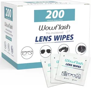 200 Count Lens Wipes for Eyeglasses, Eyeglass Lens Cleaning Wipes Pre-moistened Individually Wrapped Sracth-Free Streak-Free Eye Glasses Cleaner Wipes for Sunglass, Camera Lens, Goggles Smartphone
