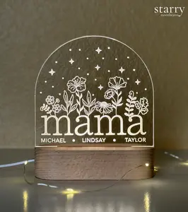 STARRY MOONBEAMS Custom Night Light Personalized Mother's Day Gift From Daughter Present Birth Flower for Mothers Day Gift for Grandma Kids Nana Mimi Gigi Gift Ideas Bedroom Decor Name Personalized Night Lamp Birthday Gift Ideas 2024