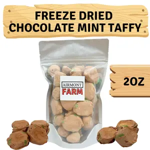 Freeze Dried Candy Chocolate Mint Salt Water Taffy 2 oz - Cut To Bite Sized Pieces - Ships In Box - Deliciously Crunchy, Intense Flavor, Lightweight Snack
