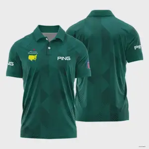 Green Triangle Pattern Golf Polo Shirt for Men – Masters Style Performance Polo, Breathable Lightweight Athletic Fit