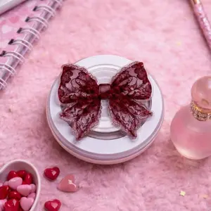 Red Lace Bow MagSafe Phone Grip: Cute Coquette Gothic Magnetic Phone Holder, Dark Romantic Aesthetic Girly Gift, Phone or Kindle Popgrip