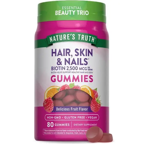 Nature's Truth Hair Skin and Nails with 2500 mcg of Biotin Gummies - 80 Count - Vitamin for Women & Men - Non-GMO & Gluten Free