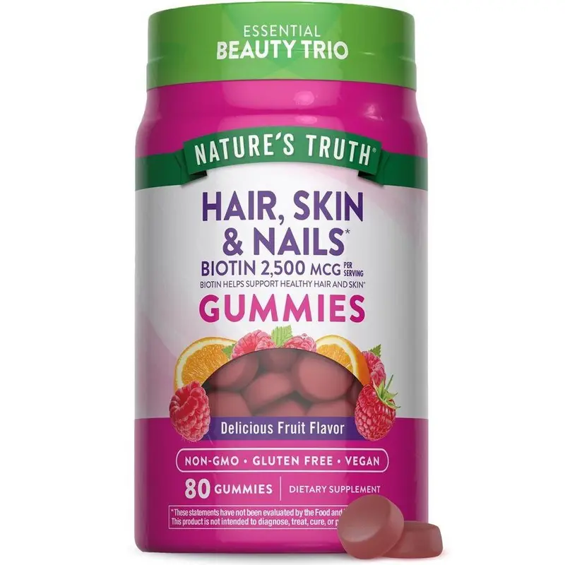 Nature's Truth Hair Skin and Nails with 2500 mcg of Biotin Gummies - 80 Count - Vitamin for Women & Men - Non-GMO & Gluten Free