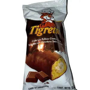 Tigreton Cake Relleno 50g - Vitaminized Cake with Cream Filling and Chocolate Coating - 50 Grams Dessert Snack