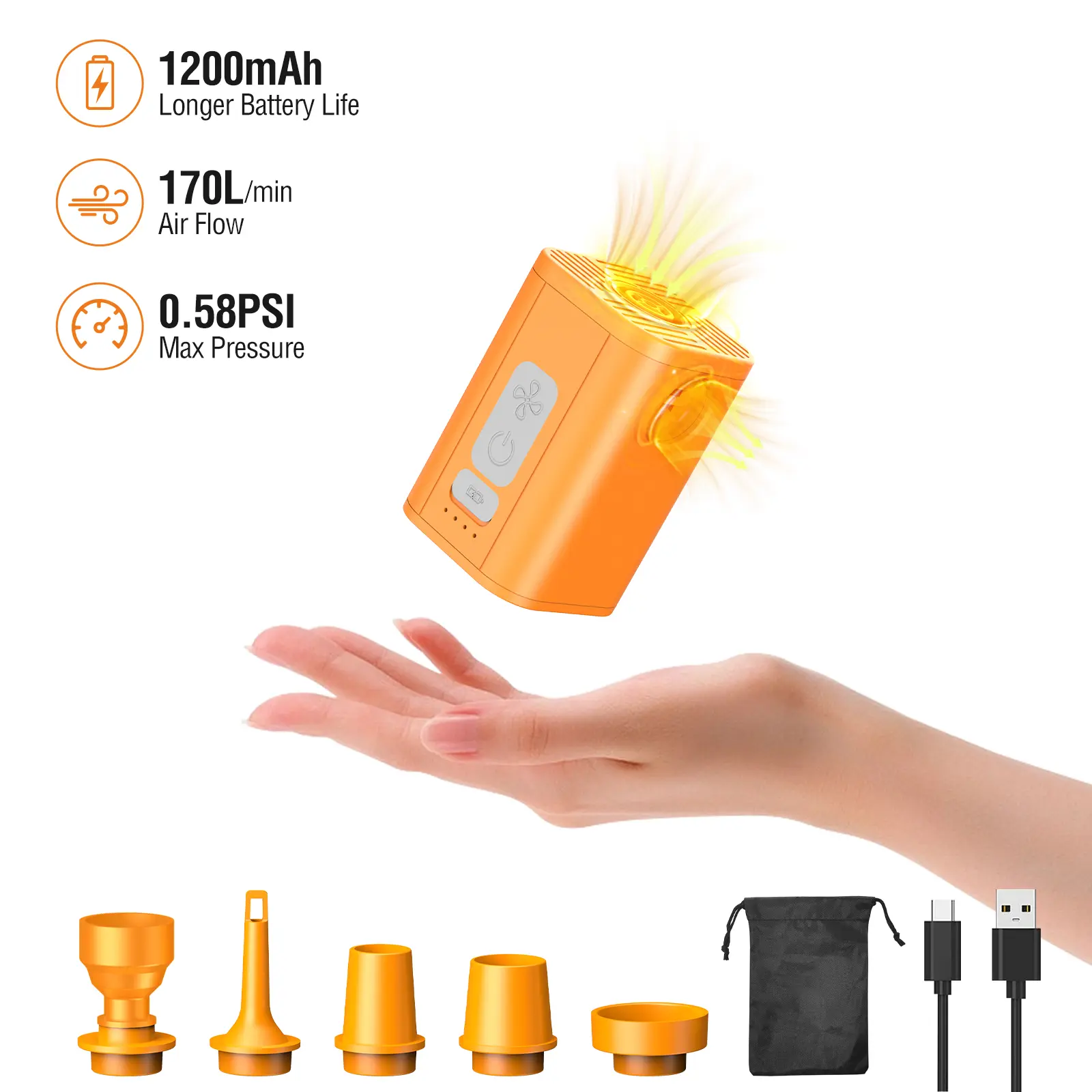 Mini Portable Air Pump – Inflation & Suction for Air Mattresses, Swim Rings, Travel Pillows & Storage Bags, High-Power 33W, 0.58PSI, 170L/min, 1200mAh Rechargeable,CAPSULE 03OR Hiking Essentials Inflating Bed