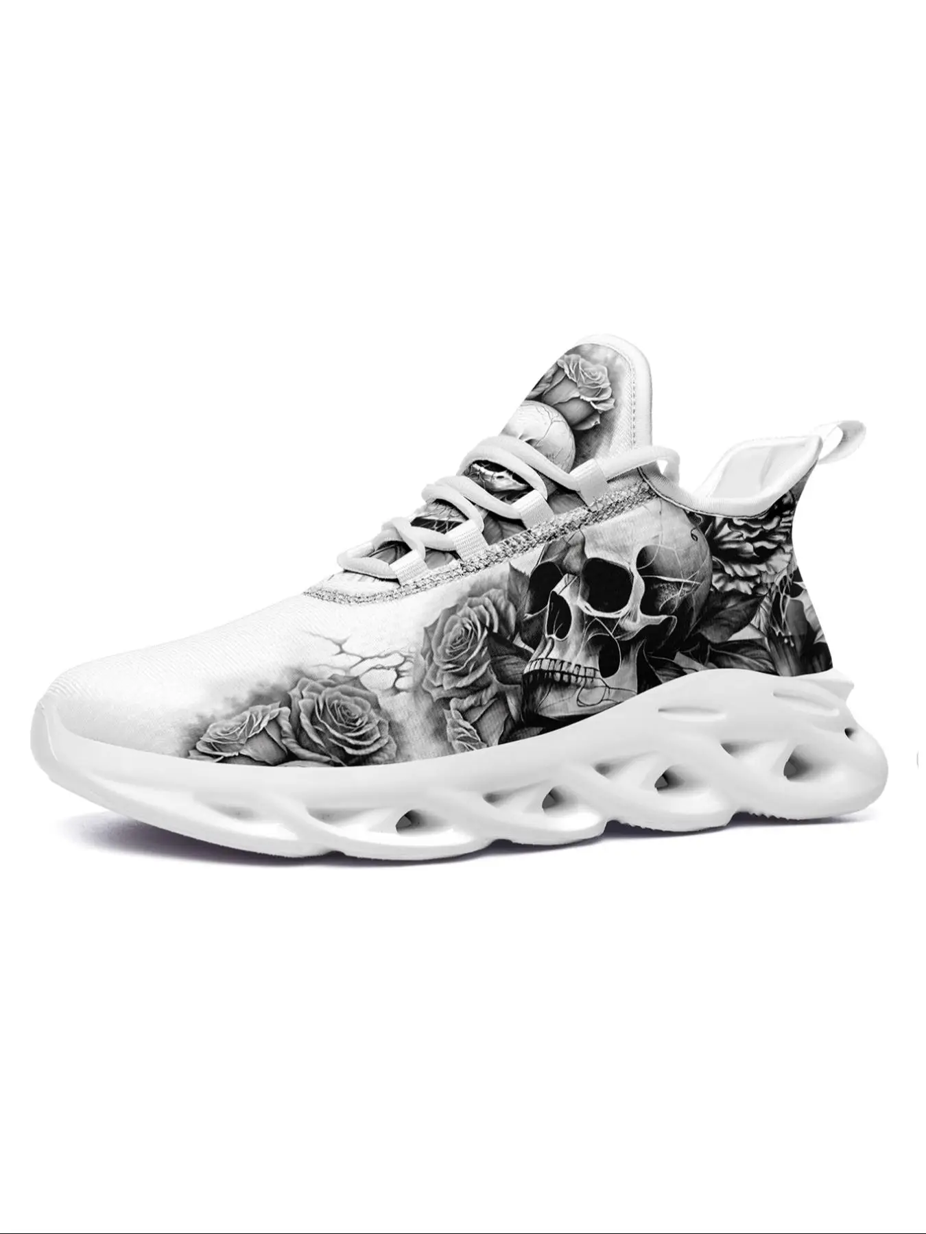 Men's Easter Fashionable Skull Print Lace up Low Top Sneakers, 1 Pair Casual Comfortable Non-slip Shock Absorption Sneakers, Comfy Trendy Shoes for Da