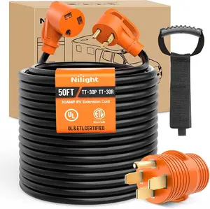 Nilight 50FT 30 Amp RV Extension Cord with Adapter 50Amp to 30Amp 125V Heavy Duty 10/3 Gauge Pure Copper STW Wire UL ETL Listed 3 Prong TT-30P TT-30R Weatherproof Suit for Generators Campers