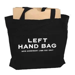 Left Hand Bag - Premium Heavy Duty Cotton Canvas Tote - Large Shopping Bag - Reminder Non-Dominant Limb Use Can Reduce Monkey Mind