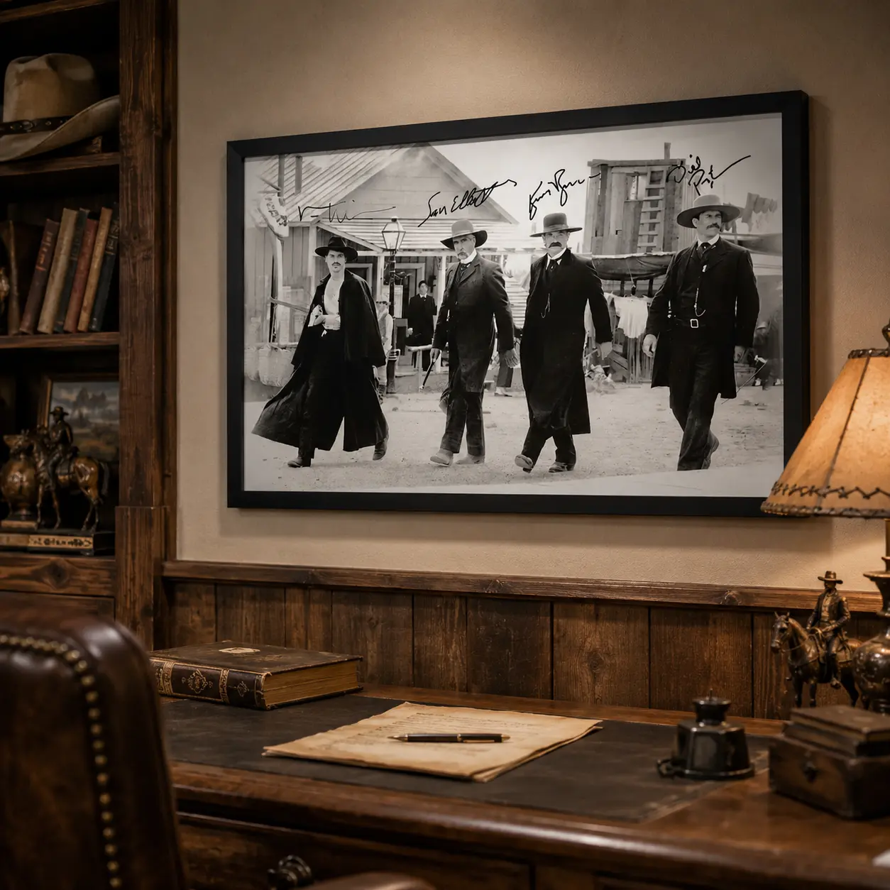 Vintage Tombstone Movie Canvas Wall Art - Retro Western 4 Cowboys Autograph Print, Classic Old West Film Poster for Man Cave, Bar Decor (Unframed & Framed Options)