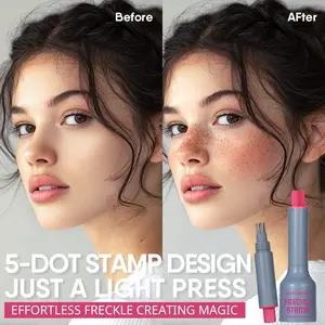 4-tone Waterproof Natural Contour & Freckle Stamping Pen with Lightweight Liquid Formula, Matte Finish, Waterproof & Long-lasting, Achieving Realistic & Natural Makeup Effect, Featuring Natural Brown & Neutral Tones for Temporary Freckle Makeup on the Fac