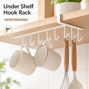 Cabinet Storage Hanger, White Multifunctional Row Hook and Wardrobe Finishing Rack, Nail-Free Traceless Hanging Organizer for Kitchen, Bathroom, Bedroom, Cabinet Door, Closet, Towels, Bags, Utensils and Daily Home Organization