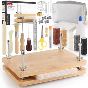 Book Binding Kit, Bamboo Wood Book Press With Plastic Bone Folder, Waxed Thread-Book Binding Materials for Beginners