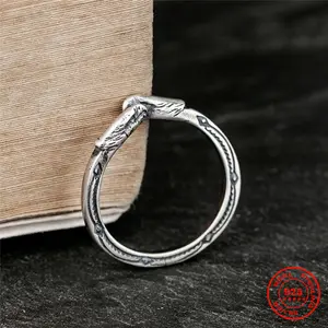 Viking Men Two Entwined Eagle Ring Norse Mythology Silver Color Odin Crow Sterling Silver Rings Nordic Amulet Jewelry