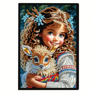5D DIY Diamond Art Painting Notebook Set, Elves and Fawn Diamond Art Painting, Special Shape Crystal Artificial Diamond Partial Mosaic Crafts