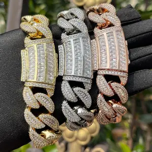 [ICE HUE] 18K Gold Vacuum Plated Copper Cuba Bracelet with 5A+ Sri Lanka Zircon, Hip-Hop-Inspired (Miami, Italy, Mexico & Micro Influences), Unisex Luxury Costume Jewelry for Daily Wear & Gifting, Classic Simple Sporty Styles