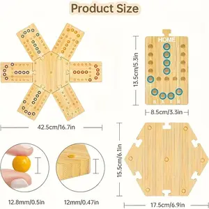 6pcs Wooden Board Game Set with Glass Beads and Dice - Portable Quick Strategy Game for 2-6 Players, Fun Family & Party Night Entertainment, Random Color Design, Natural Wood Aesthetic, Premium Craftsmanship