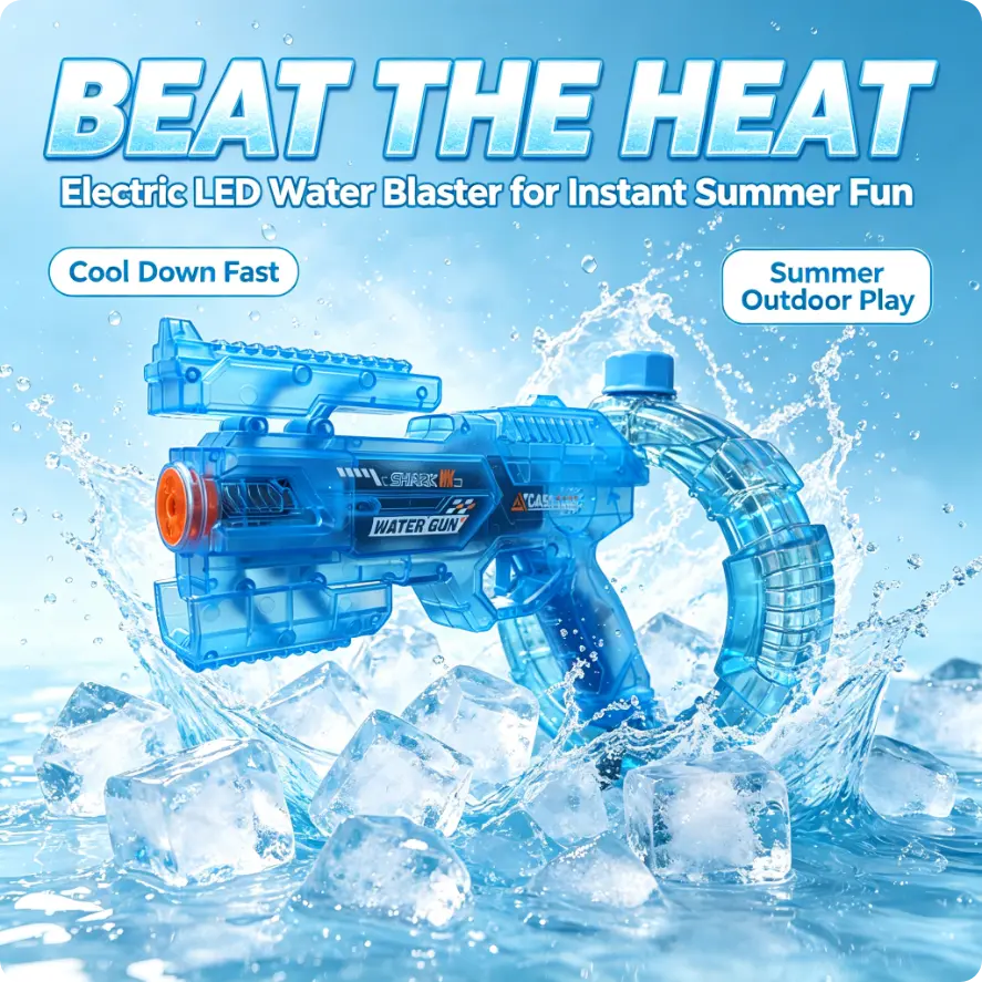 Electric LED Water Blaster Toy with Large Ring Tank, Automatic Spray, Summer Outdoor Pool Backyard Beach Fun Gift for Kids Boys Girls Ages 3+
