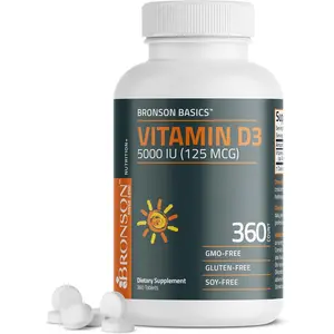 Bronson Vitamin D3 5000iu (125mcg) Healthy Muscle Function and Immune Support, Non-GMO, 360 Tablets
