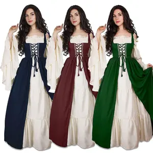 Role Playing Dress, Suitable for Costume Parties and Halloween, Trumpet Long Sleeved, Lace Up Corset, Medieval Women's Retro Gothic Dress, Ideal Gift for Fashion Enthusiasts, A-line Silhouette