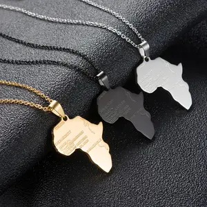 Titanium Steel Stainless Steel African Map Shaped Necklace with Personalized Hip-hop Letter Pendant Necklace Accessories