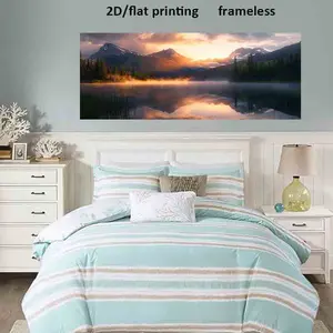 1 Piece Large Modern Frameless Large Size Wall Hanging Canvas Poster - Modern Large Horizontal/Vertical Mirror Landscape Lake Reflection Picture (70x 140cm /55.1"x27.5"/ 70cm ) Suitable for Bedroom and Living Room - Scandinavian/Minimalist Decoration - Ea