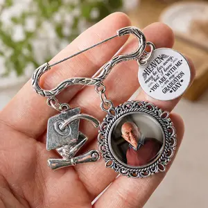 Custom Photo Heaven May Be Far Away Graduation Tassel Pin, Personalized Memorial Senior 2026 Keepsake Gift, Emotional Sympathy Cap Charm